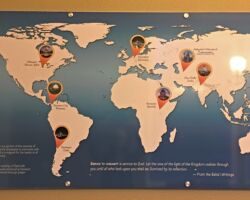 Map of Baha'i temples displayed in the foyer